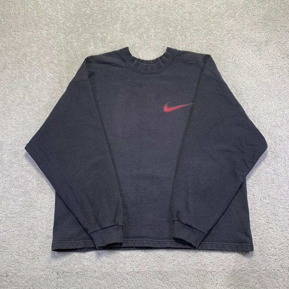 VINTAGE Nike Air Sweatshirt‎ XL Black Faded Red Swoosh Air Graphic 90s Crewneck
